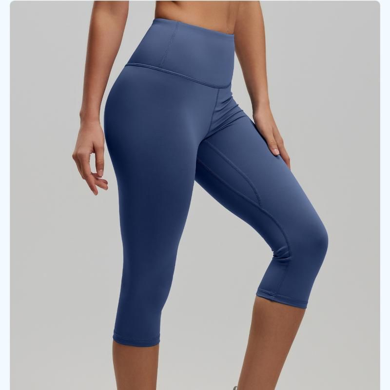Blue S Size Women's High Waist 3/4 Yoga Leggings - Peach Hip Lift Design view 9