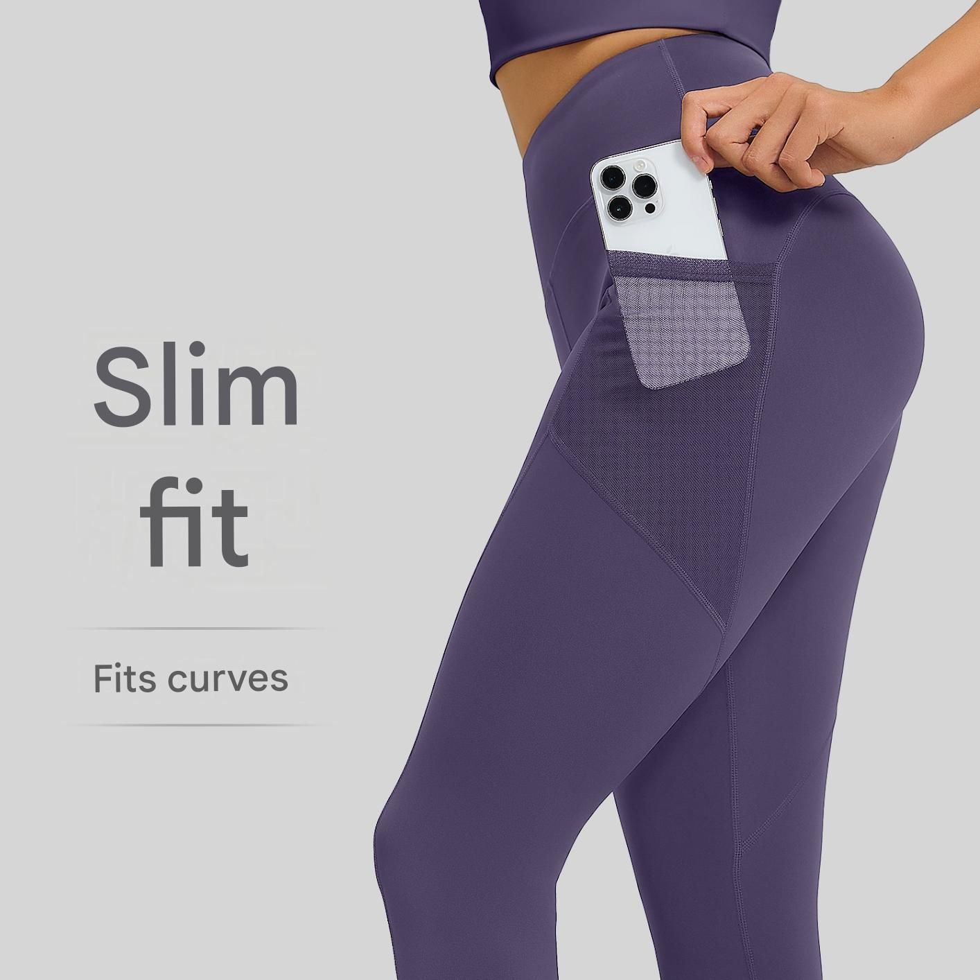 Grey L Size Women's High Waist Yoga Leggings with Mesh Side Pockets - Squat Proof view 2