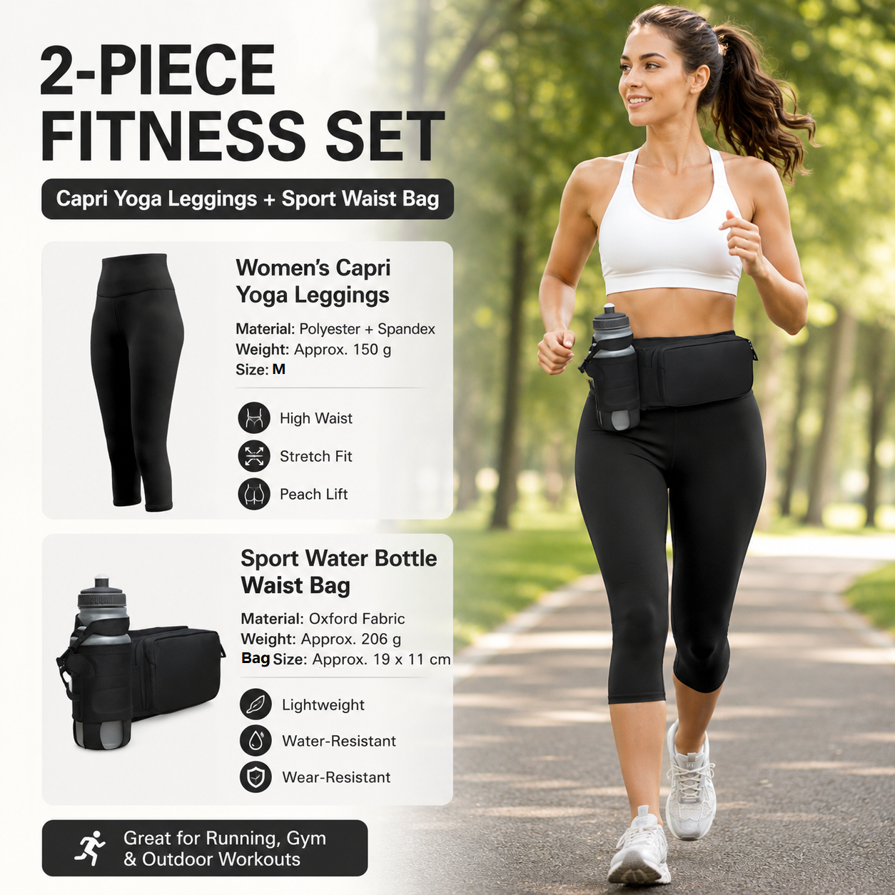 Winter Fitness Bundle - Black M size Women's High Waist 3/4 Yoga Leggings with