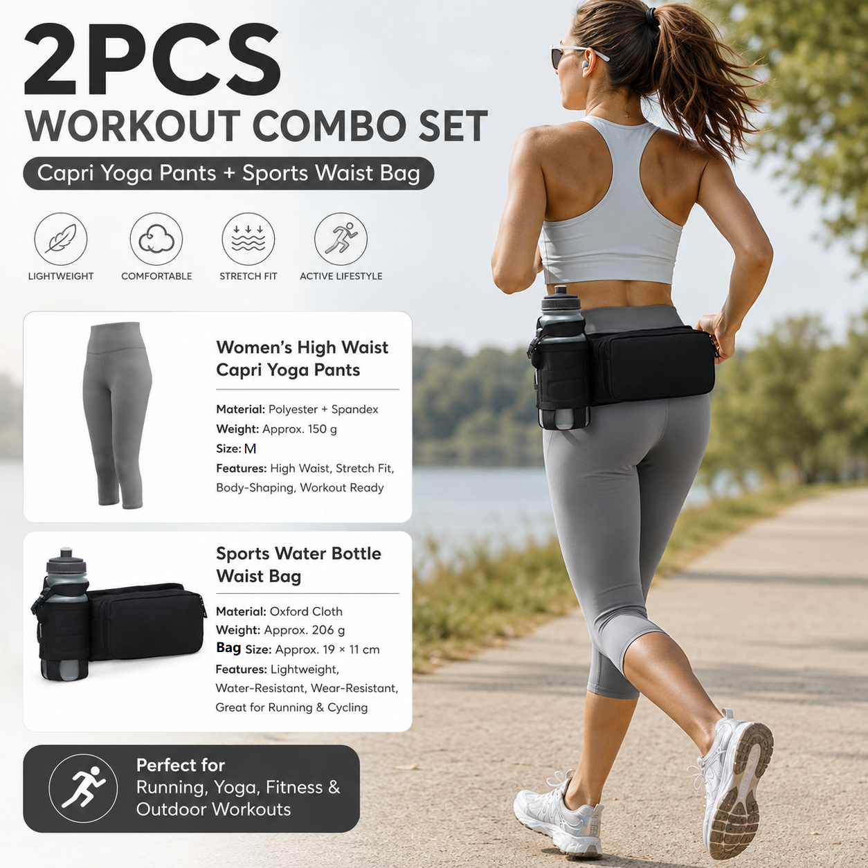 Winter Fitness Bundle - Grey M size Women's High Waist 3/4 Yoga Leggings with