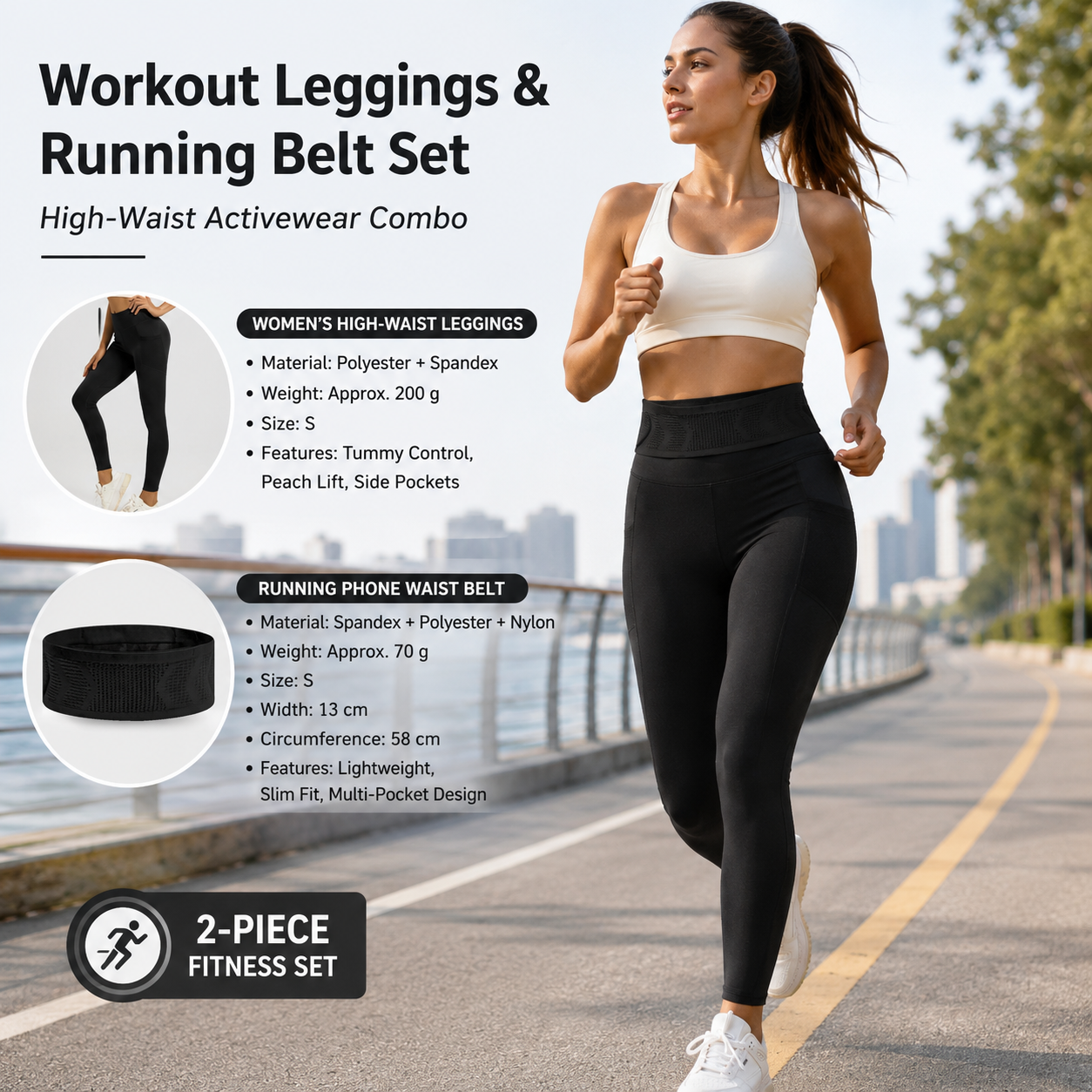Comfortable Outdoor Sports Set-Black S Size Running Waist Belt and Black S