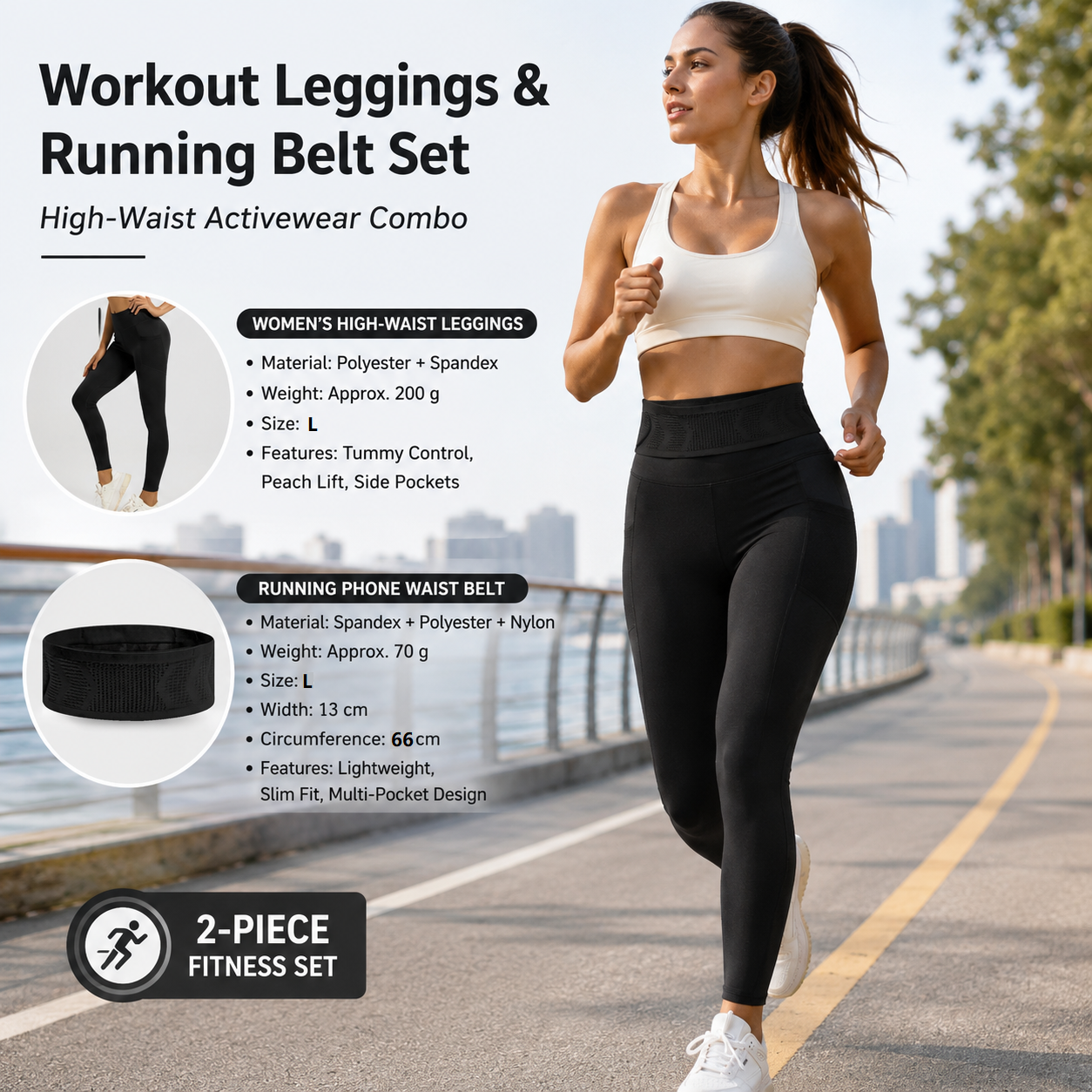 Comfortable Outdoor Sports Set-Black L Size Running Waist Belt and Black L