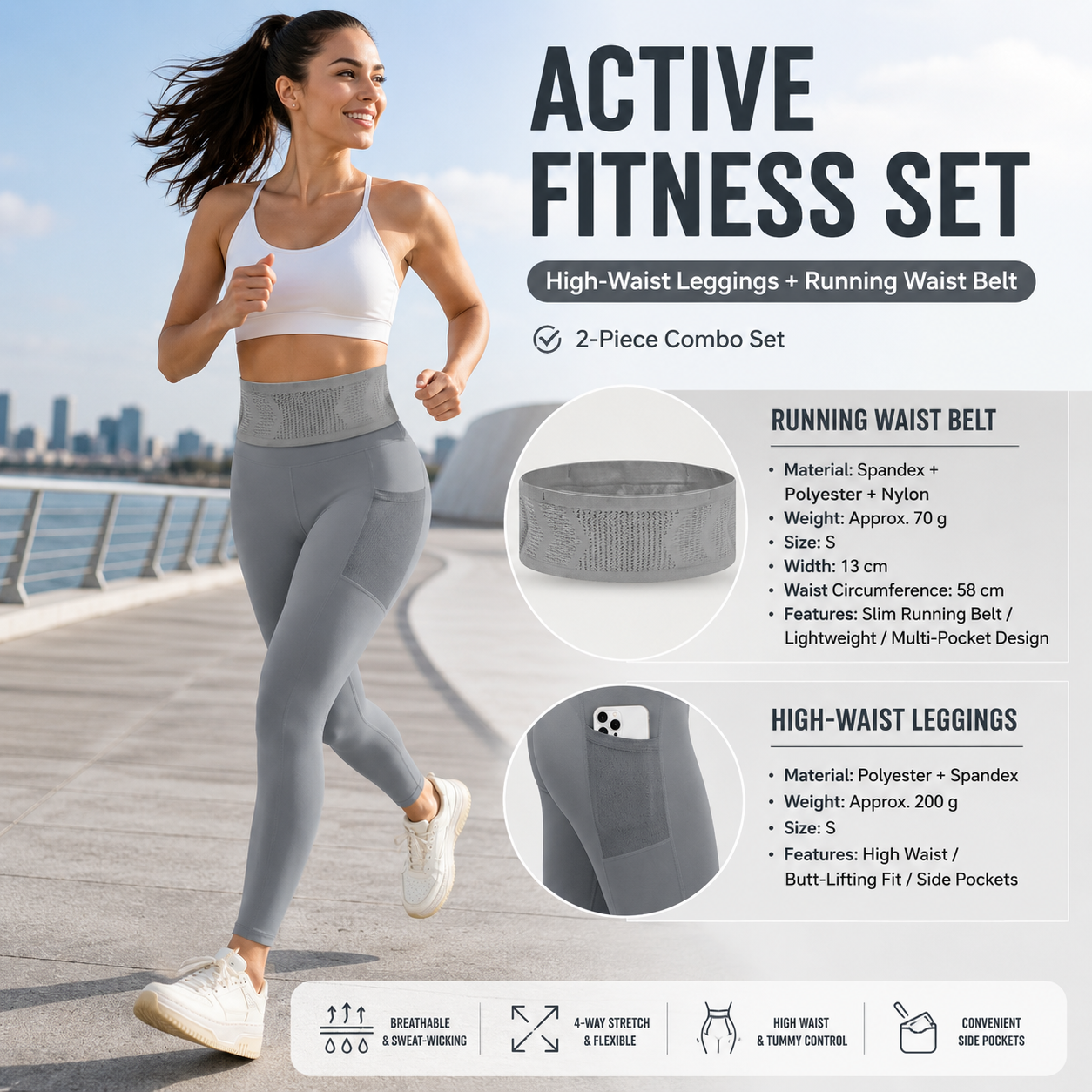 Comfortable Outdoor Sports Set-Grey S Size Running Waist Belt and Grey S Size