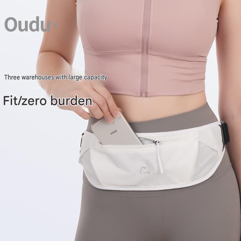 Grey Running Waist Pack—Made of waterproof nylon with an adjustable strap view 2