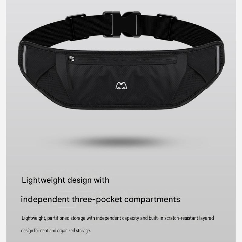 Black Running Waist Pack—Made of waterproof nylon with an adjustable strap view 3