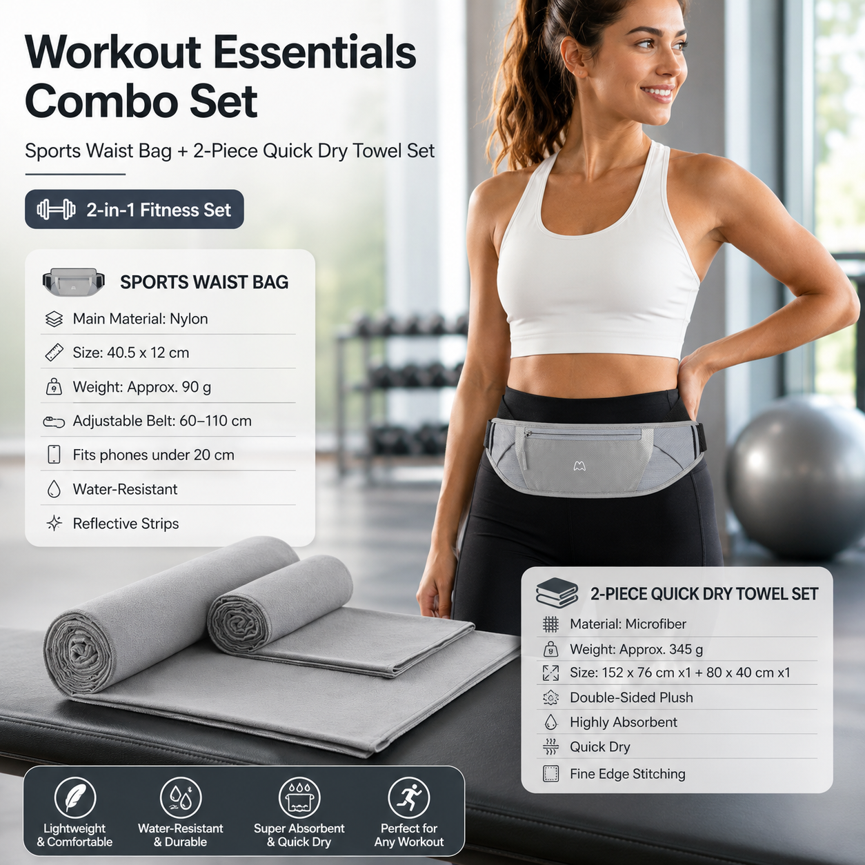 Dry and Breathable Sports combination-Grey Running Waist Belt and Grey