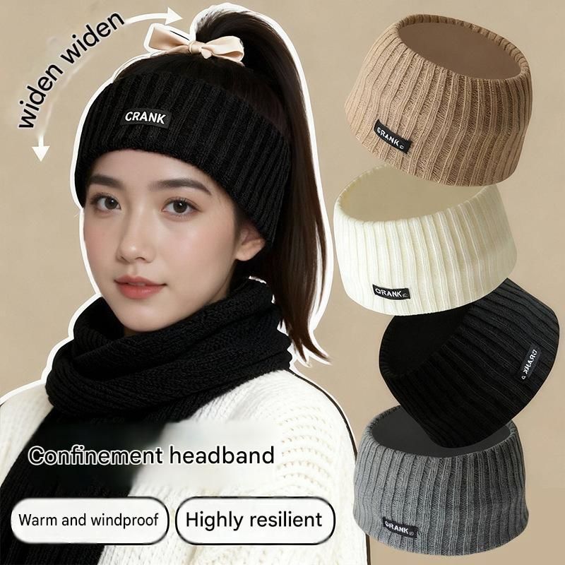 Khaki Women's Knitted Headkerchief- Soft Yarn Wide Ear Warmer Head Wrap view 3