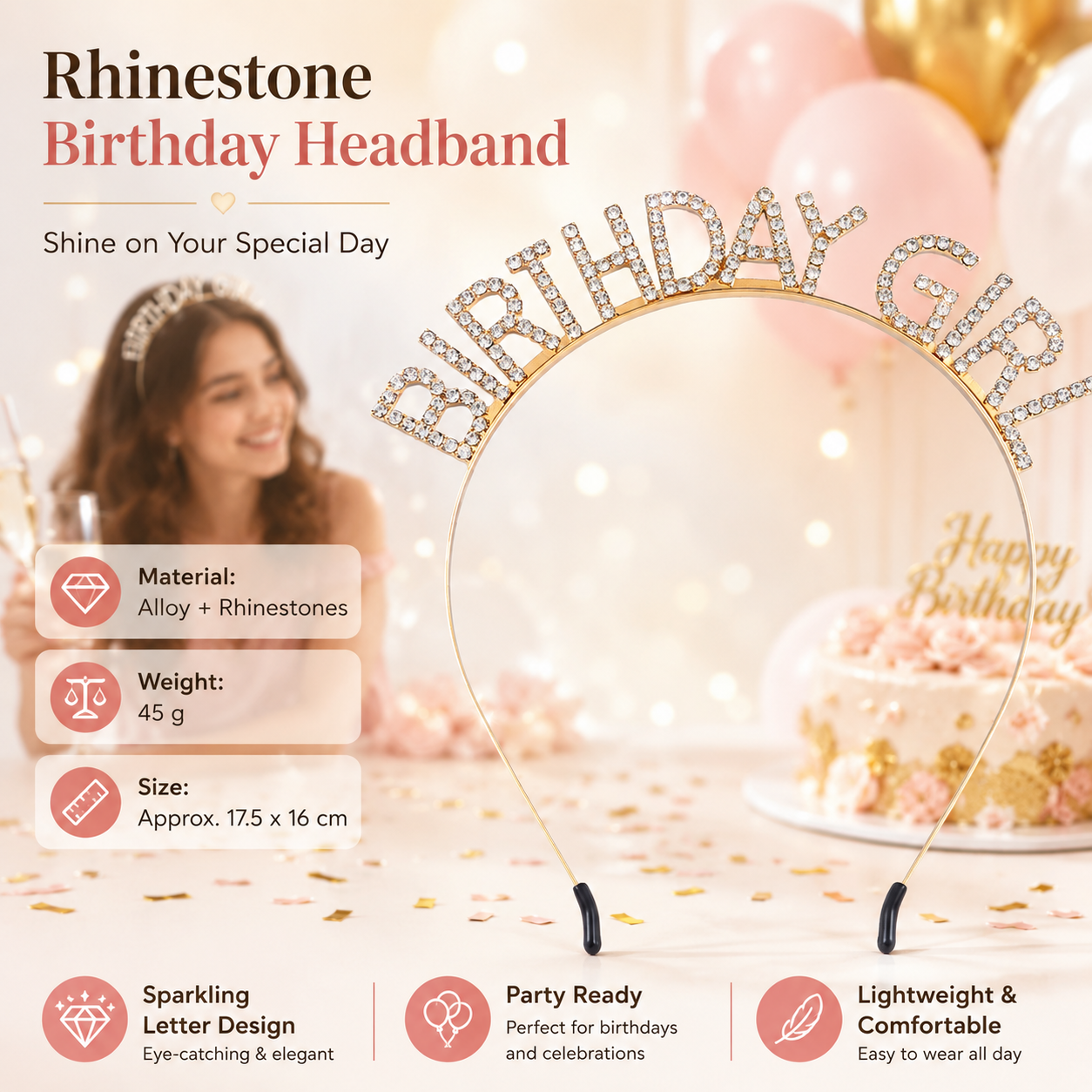 Golden Birthday Girl Rhinestone decorative headband - Alloy Letter Hair