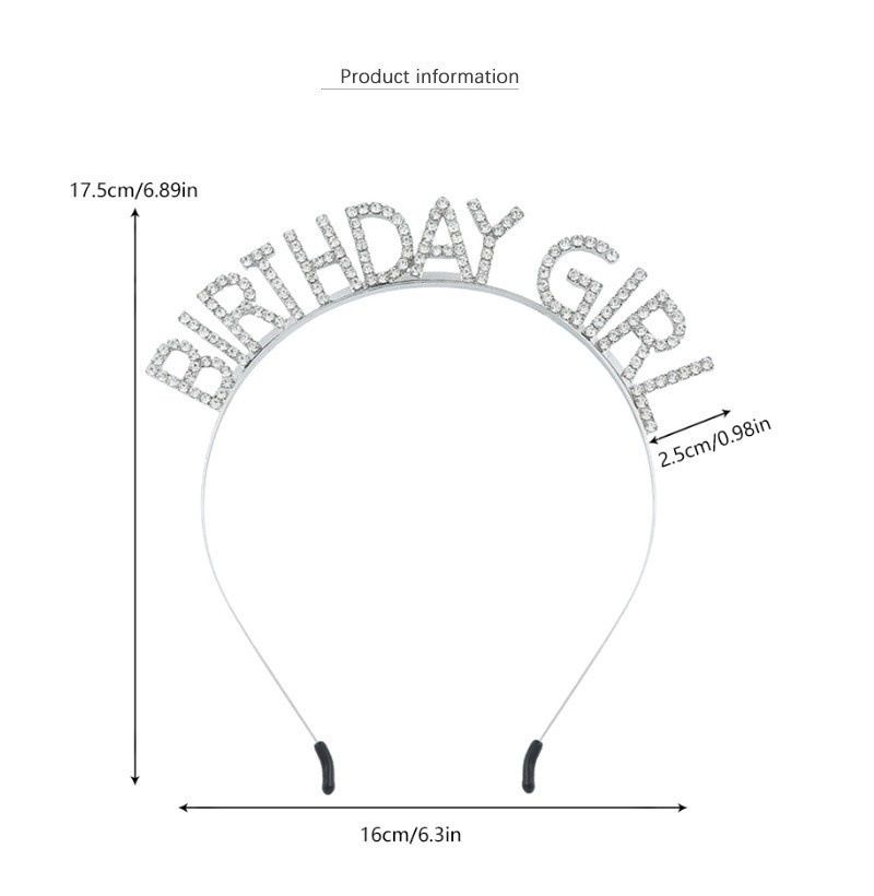 Silvery Birthday Girl Rhinestone decorative headband - Alloy Letter Hair view 4