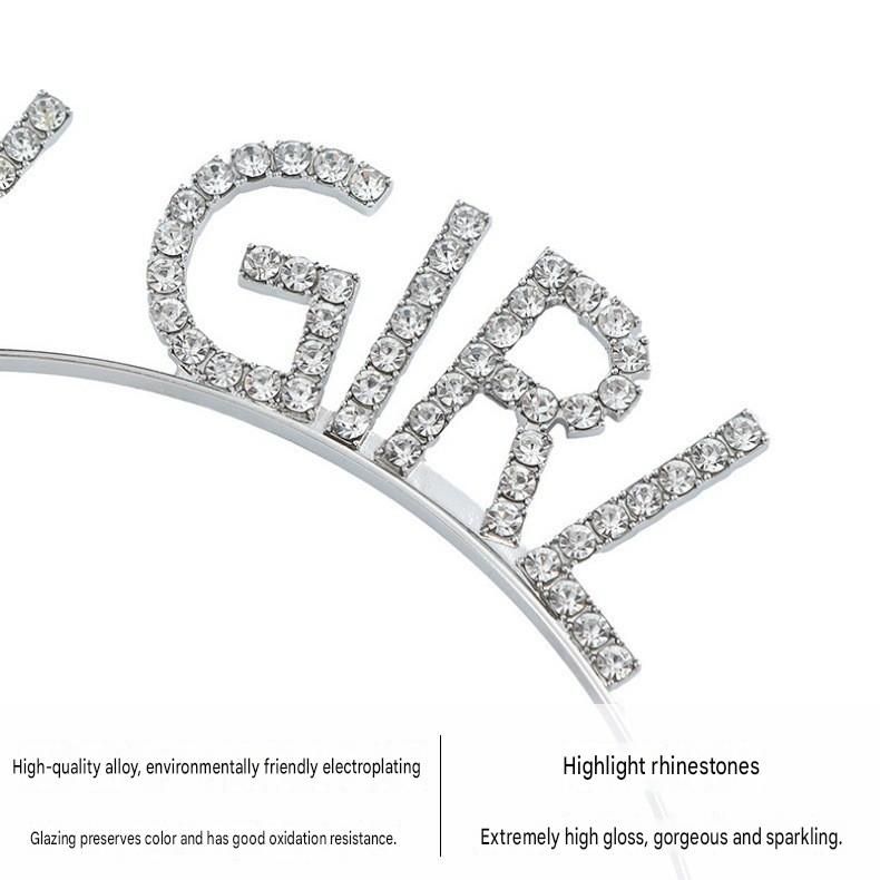Silvery Birthday Girl Rhinestone decorative headband - Alloy Letter Hair view 5
