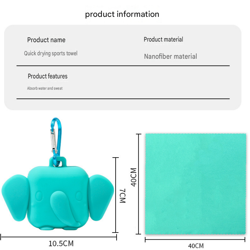 Green Portable Quick Dry Towel with Elephant Storage Box - Microfiber Cooling view 8