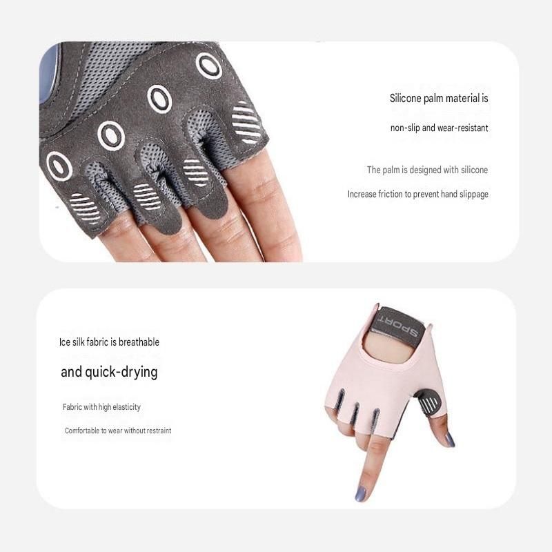 Grey S size Women's Half-Finger Fitness Gloves - Liquid Silicone Shock Absorption view 12