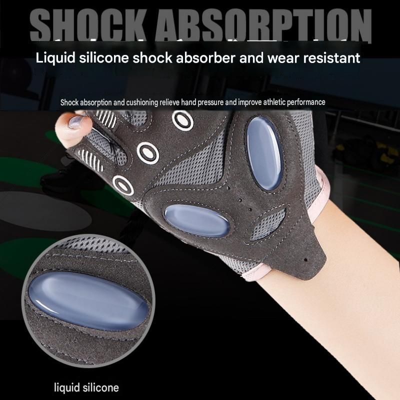 Grey M size Women's Half-Finger Fitness Gloves - Liquid Silicone Shock Absorption view 9