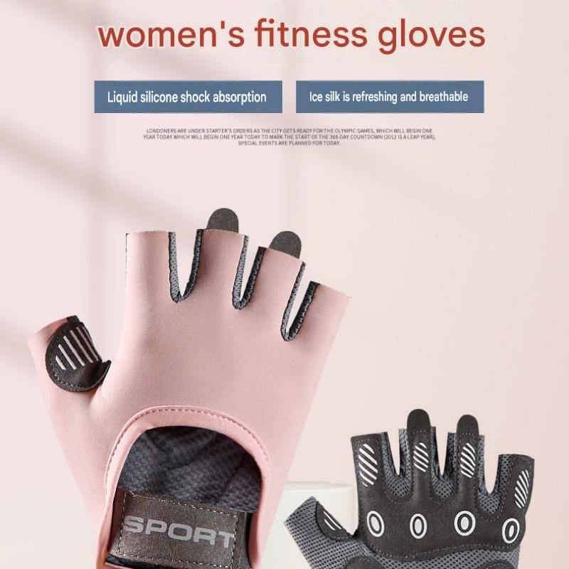 Black L size Women's Half-Finger Fitness Gloves - Liquid Silicone Shock Absorption view 2