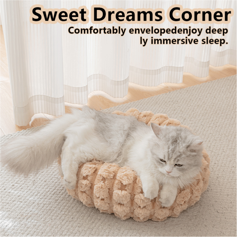 White 40cm with Heart-patterned jacquard Plush Round Pet Bed - Soft Donut Cat Bed view 2