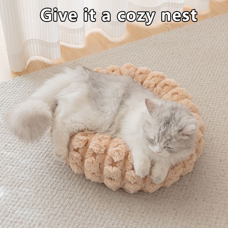 White 50cm with Heart-patterned jacquard Plush Round Pet Bed - Soft Donut Cat Bed view 9
