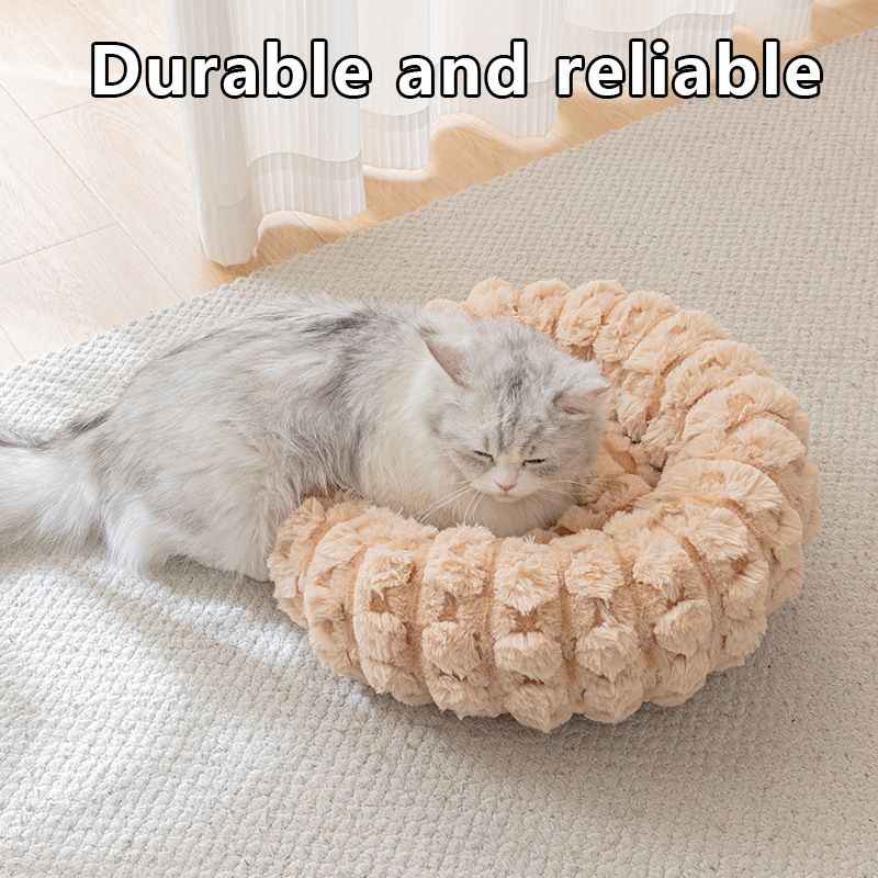 Yellow 40cm with Heart-patterned jacquard Plush Round Pet Bed - Soft Donut Cat Bed view 6