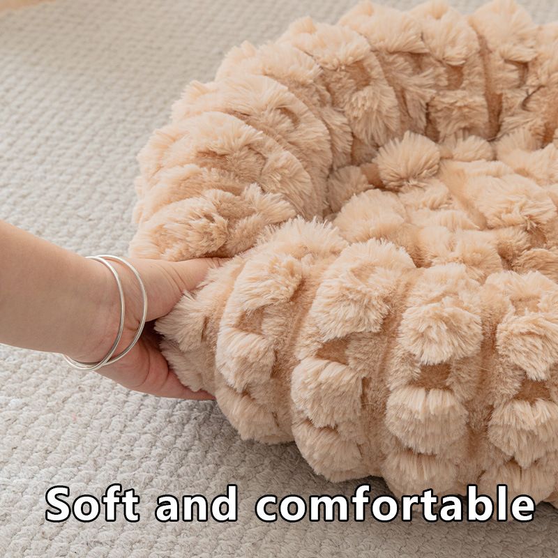 Yellow 40cm with Heart-patterned jacquard Plush Round Pet Bed - Soft Donut Cat Bed view 7