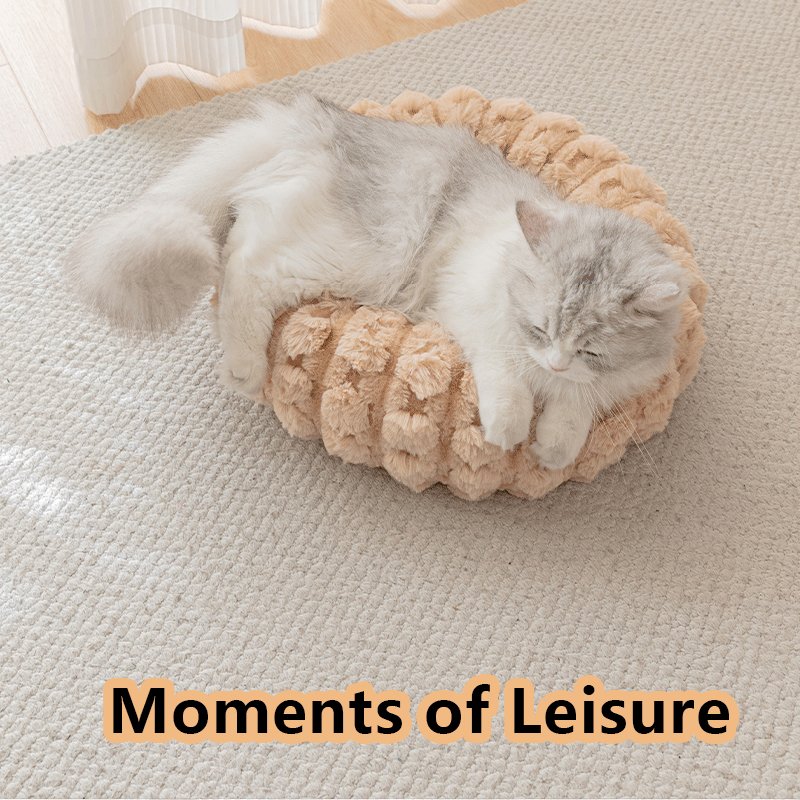 Yellow 50cm with Heart-patterned jacquard Plush Round Pet Bed - Soft Donut Cat Bed view 4