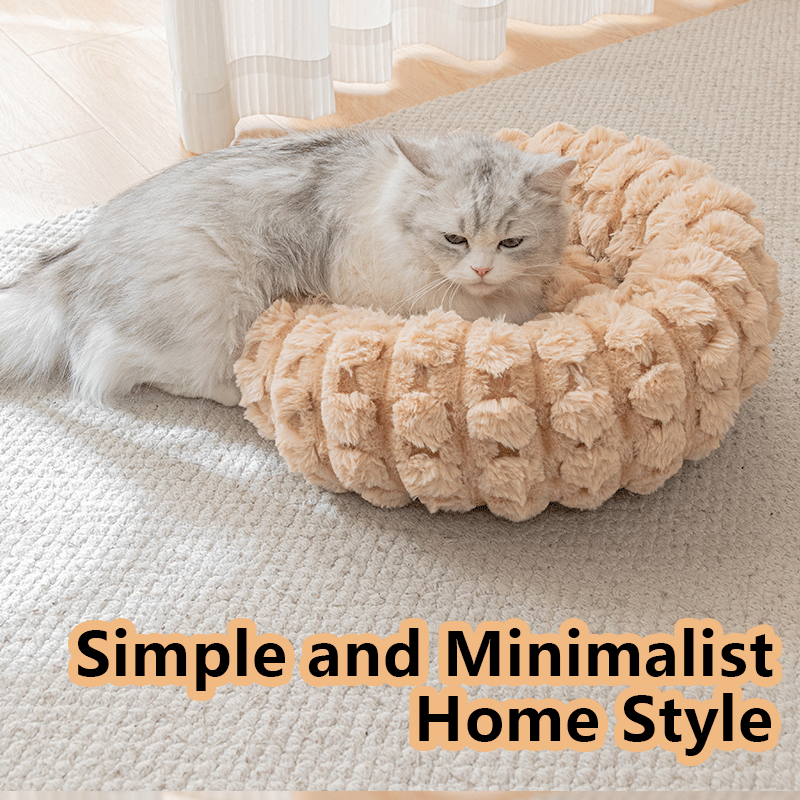 Yellow 50cm with Heart-patterned jacquard Plush Round Pet Bed - Soft Donut Cat Bed view 5