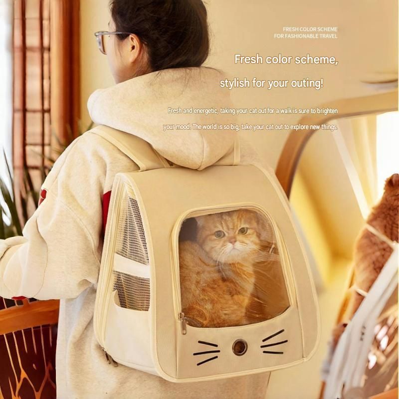 White Breathable Pet Carrier Backpack - Nylon Cat Travel Bag with Large Clear view 5