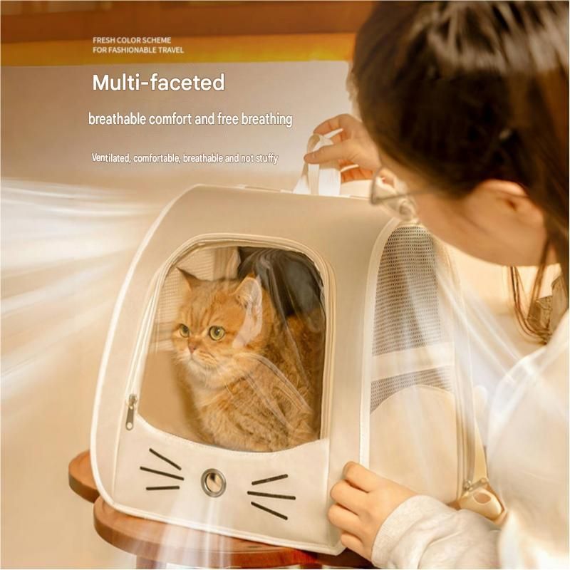 Yellow Breathable Pet Carrier Backpack - Nylon Cat Travel Bag with Large Clear view 4