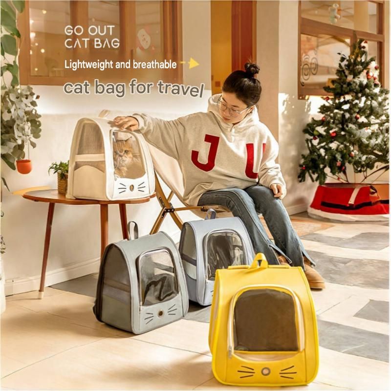 Grey Breathable Pet Carrier Backpack - Nylon Cat Travel Bag with Large Clear view 2