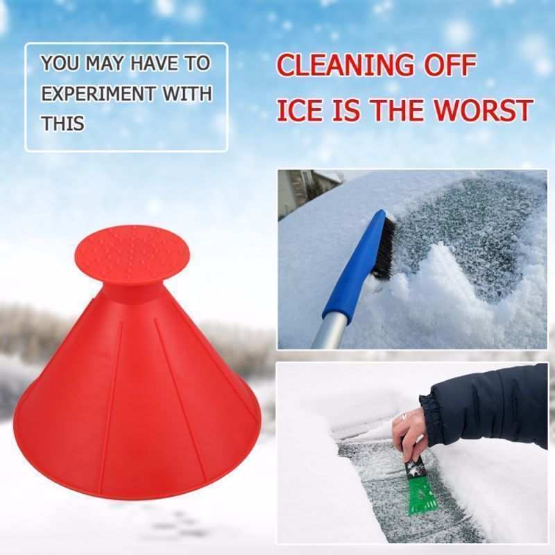 Red Multi-Function Car Windshield Ice Scraper - 4-in-1 Plastic Snow Removal view 3