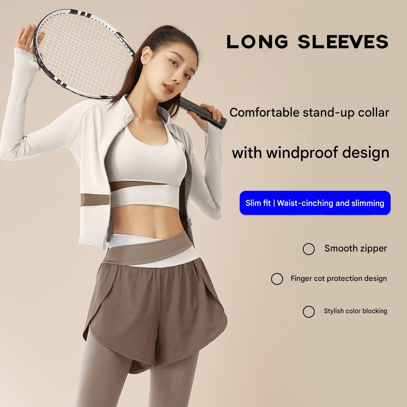 M size Women's 2-Piece Running Yoga Set - Black Colorblock Zip Jacket and view 2