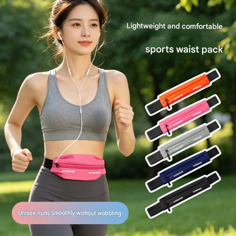 Black Running Waist Belt - High Stretch Nylon Sports Fanny Pack with view 2