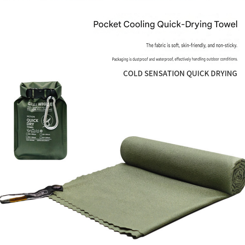 Outdoor Sports Combo Set - Green Microfiber Quick Dry Cooling Towel and Black view 3