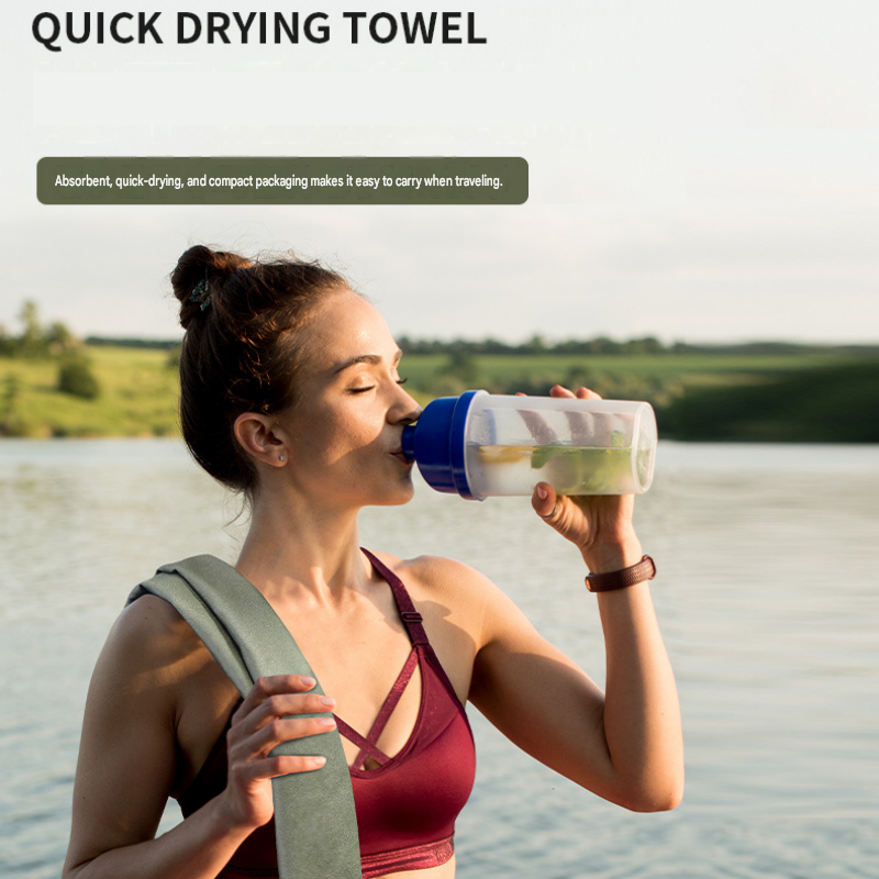 Outdoor Sports Combo Set - Green Microfiber Quick Dry Cooling Towel and Grey view 2