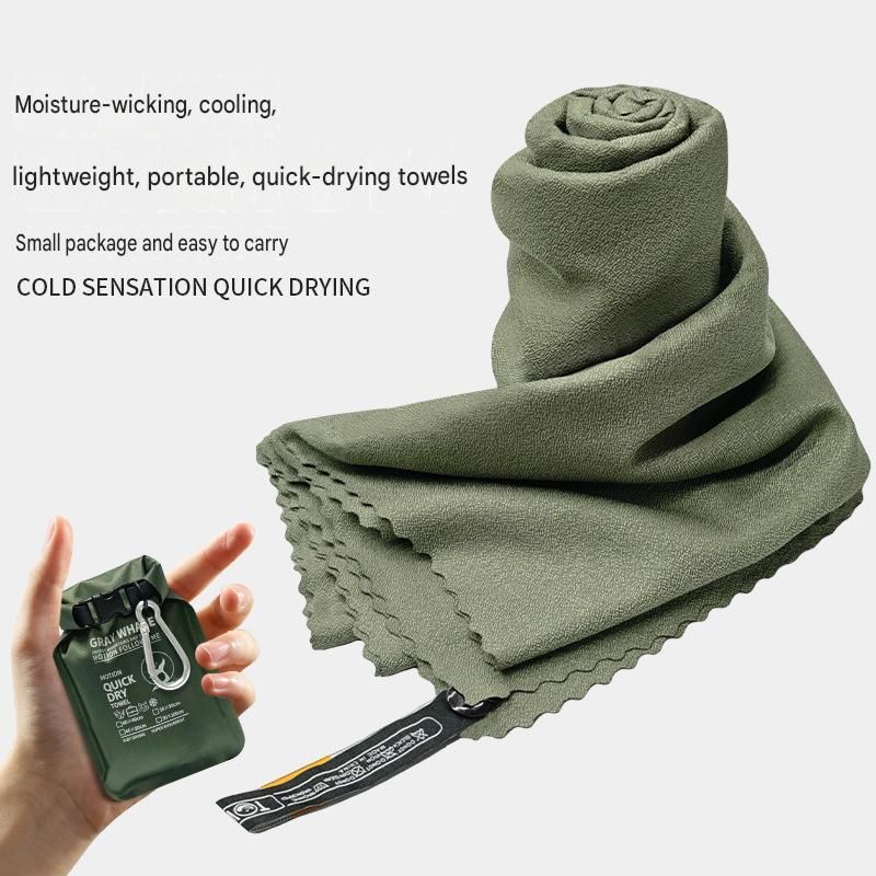 Outdoor Sports Combo Set - Green Microfiber Quick Dry Cooling Towel and Blue view 5