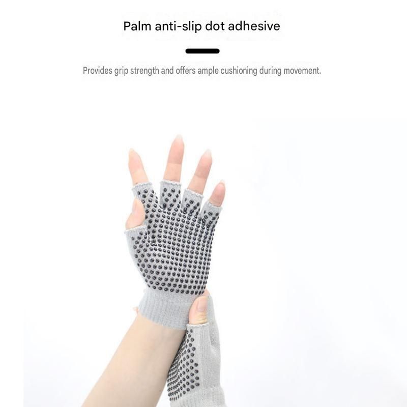 Purple Half Finger Yoga Gloves - Acrylic Knit with Non-Slip Silicone Dots view 3