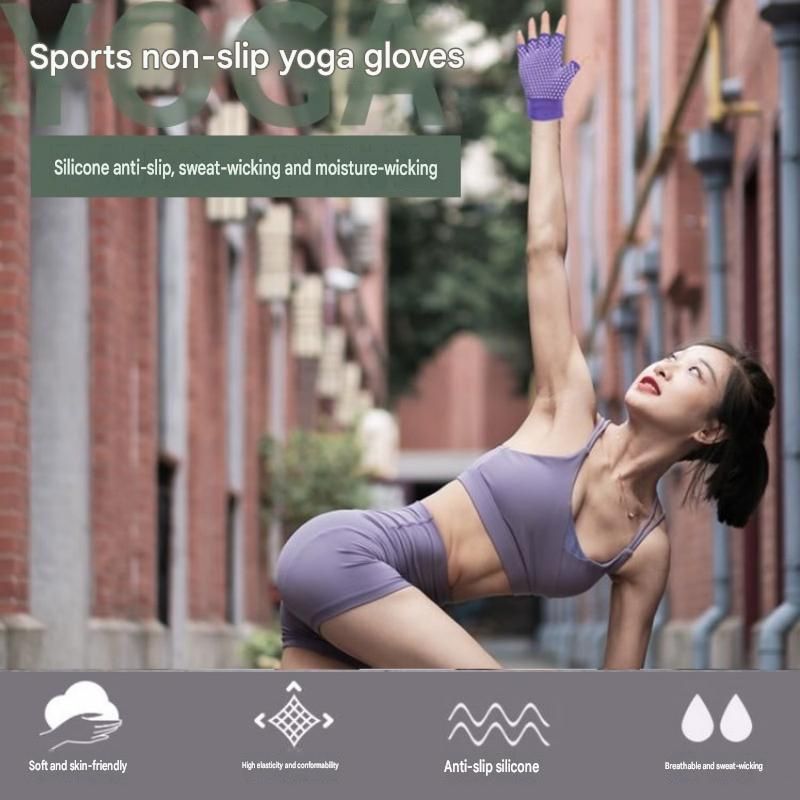 Black Half Finger Yoga Gloves - Acrylic Knit with Non-Slip Silicone Dots view 2