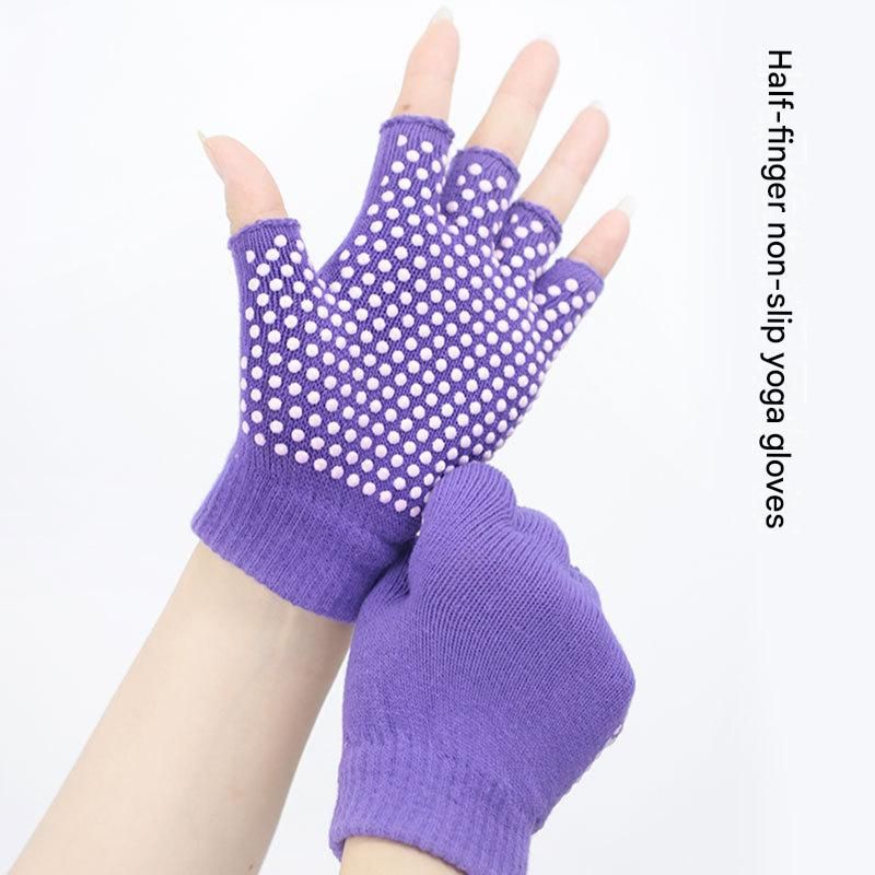 Black Half Finger Yoga Gloves - Acrylic Knit with Non-Slip Silicone Dots view 7