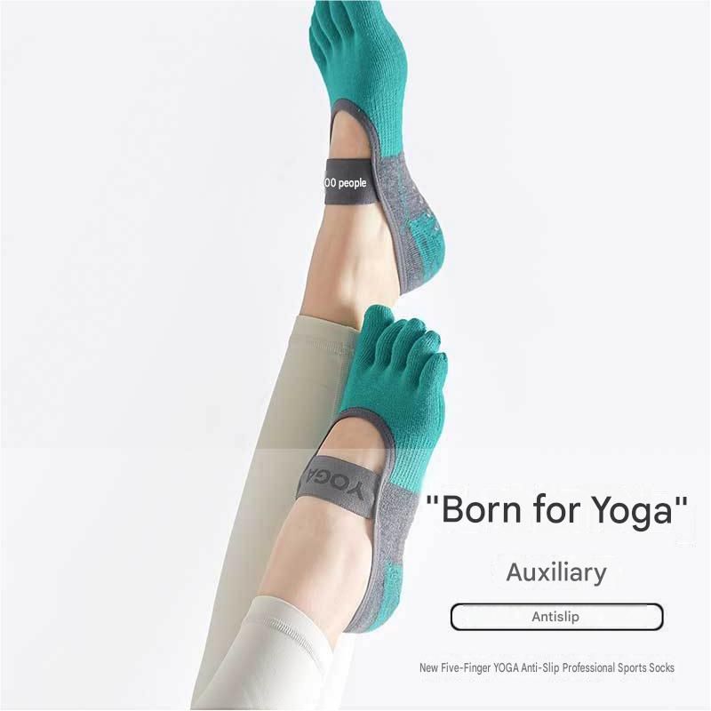 Black Non-Slip Five Toe Yoga Socks - Cotton Blend with PVC Grip Dots view 5