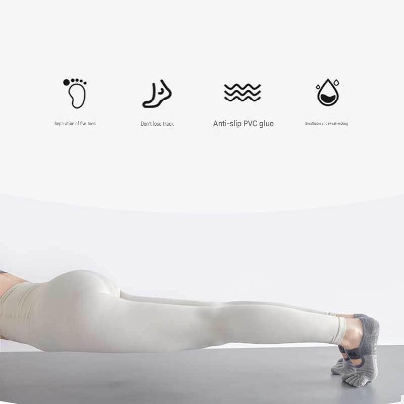 Black Non-Slip Five Toe Yoga Socks - Cotton Blend with PVC Grip Dots view 6