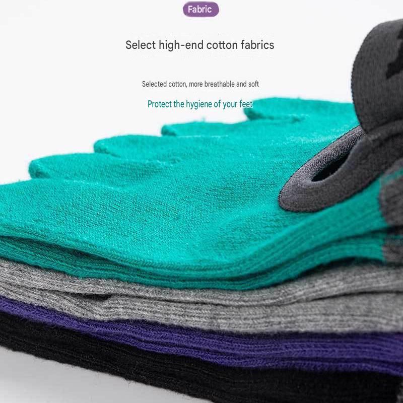 Purple Non-Slip Five Toe Yoga Socks - Cotton Blend with PVC Grip Dots view 9