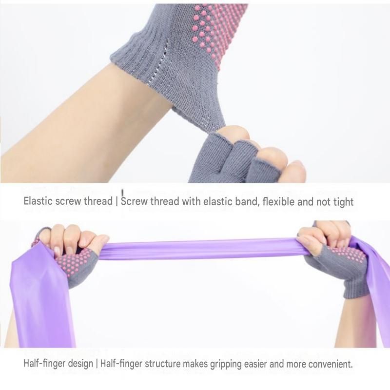 Purple Yoga Gloves and Five Toe Socks Set - Acrylic Knit Half Finger Gloves view 6
