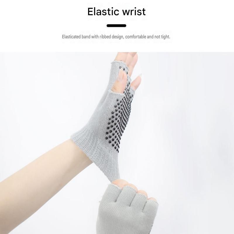 Black Yoga Gloves and Five Toe Socks Set - Acrylic Knit Half Finger Gloves view 3