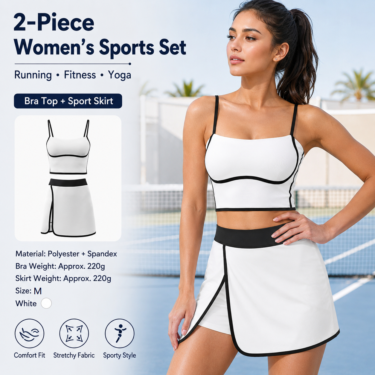 White M Size Women's Linear Sports Set - Polyester Spandex Blend with — image 1