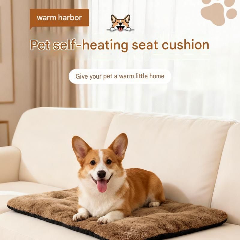 Brown M Size 45x70cm Self Heating Pet Mat - Soft Plush Non-Slip Thermal Bed view 2