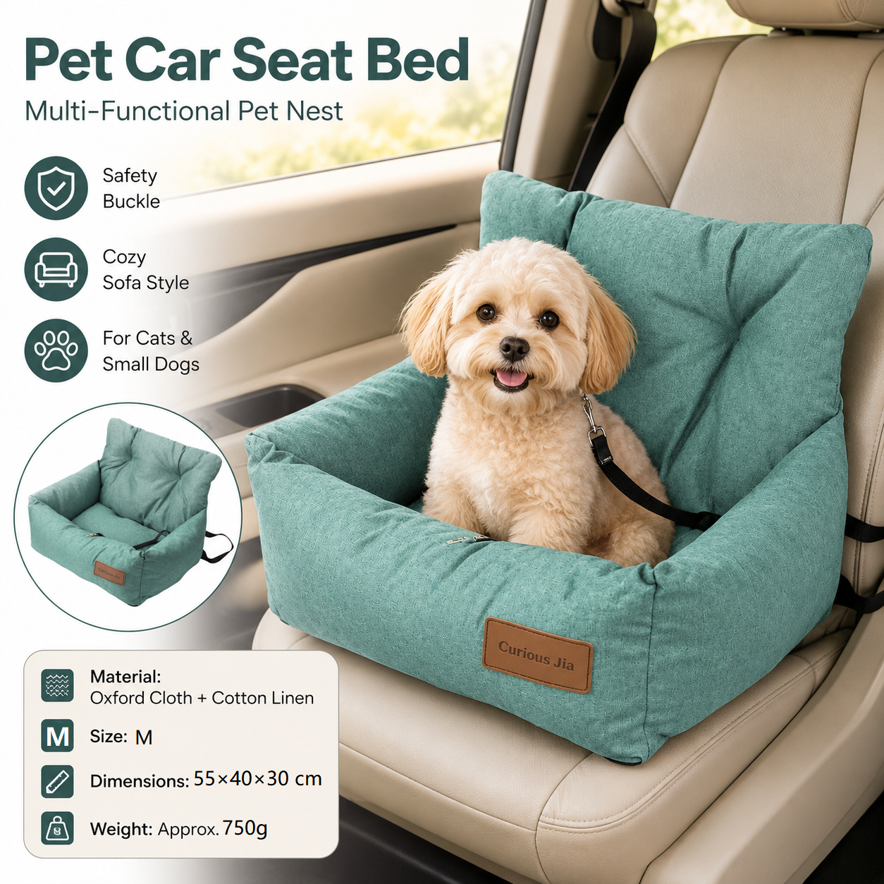 Blue M Size 55x40cm Car pet bed -Oxford Linen Removable Washable Non-Slip Sofa