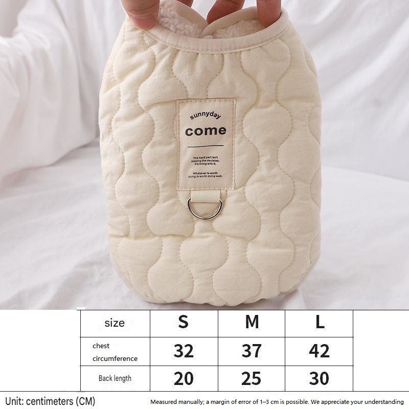 Winter Pet Care Bundle - S Size 32*20cm Beige Quilted Dog Vest with Leash Ring view 6