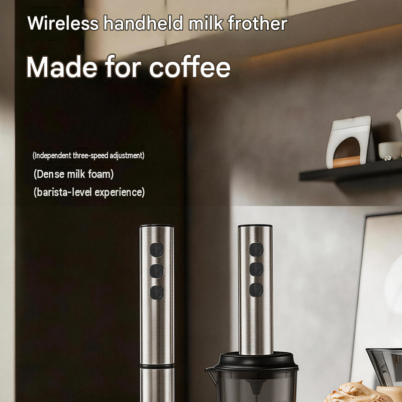 Stainless Steel Electric Milk Frother Set - 3-Speed USB Rechargeable Handheld view 2