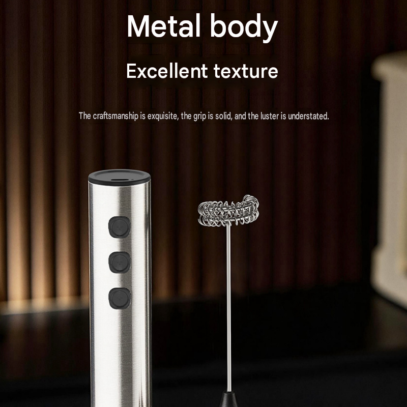 Stainless Steel Electric Milk Frother Set - 3-Speed USB Rechargeable Handheld view 9