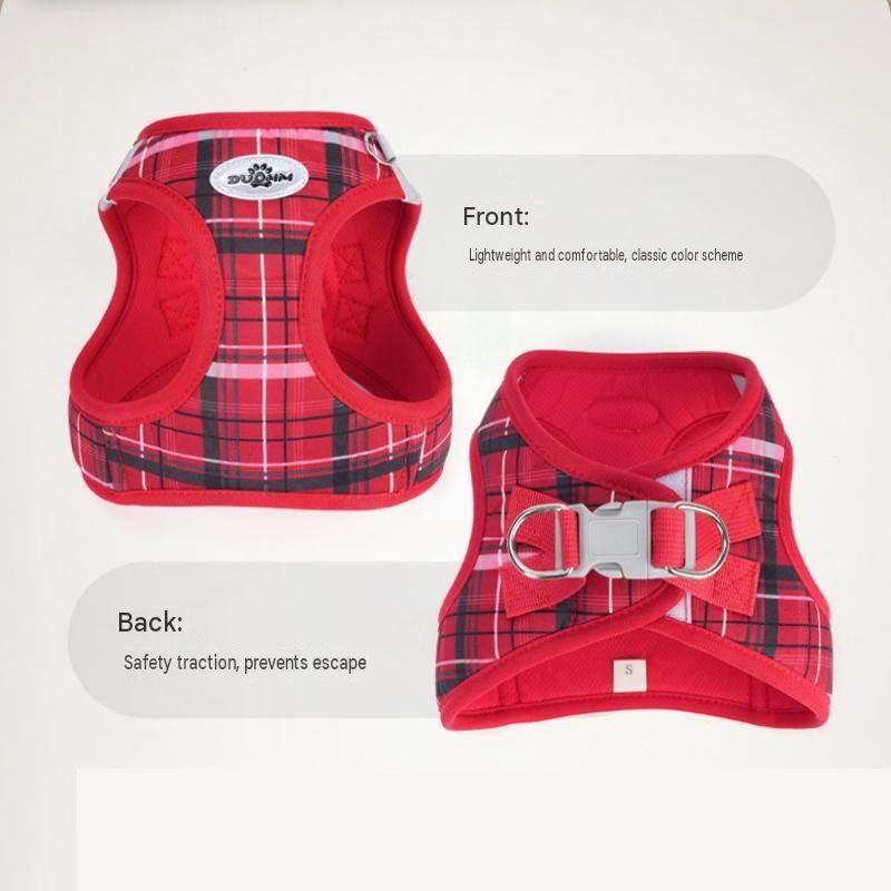 XXS Size Red Classic Plaid Dog Harness Set- Breathable Mesh Vest and view 8