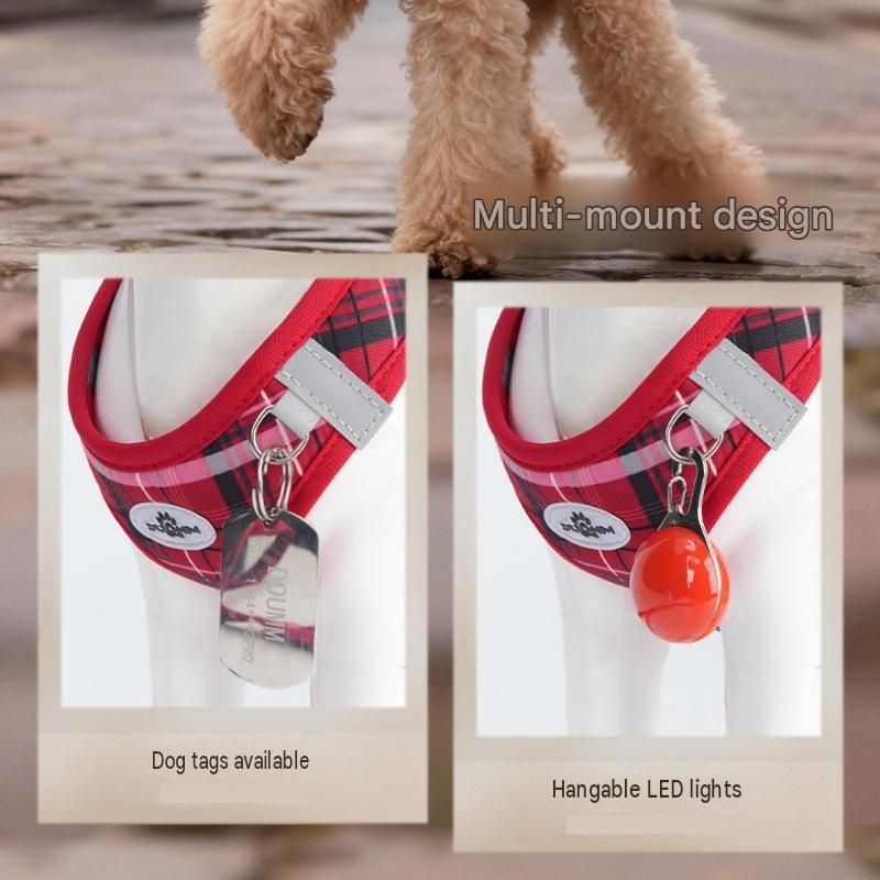 L Size Red Classic Plaid Dog Harness Set- Breathable Mesh Vest and Adjustable view 6