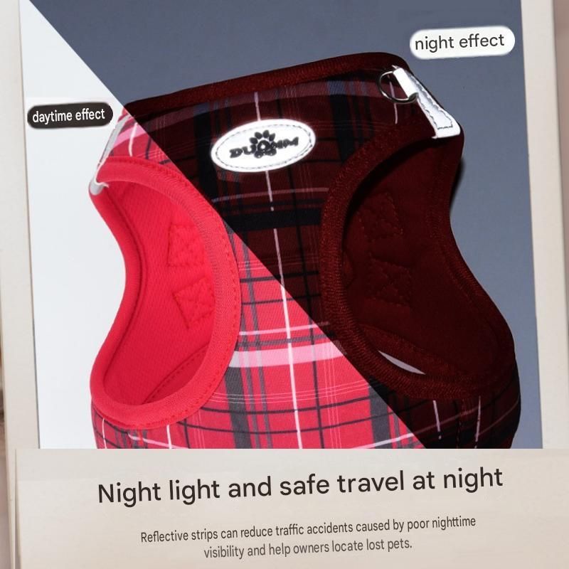 M Size Beige Classic Plaid Dog Harness Set- Breathable Mesh Vest and view 7